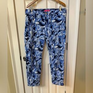 Lilly Pulitzer Women's Blue Paisley Skinny Ankle Pants Chic Travel Summer 14
